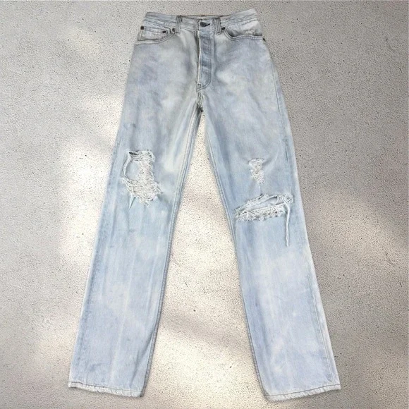 Re/Done x Levis 90s Relaxed Straight Jeans‎ Womens 25 Light Blue Distressed